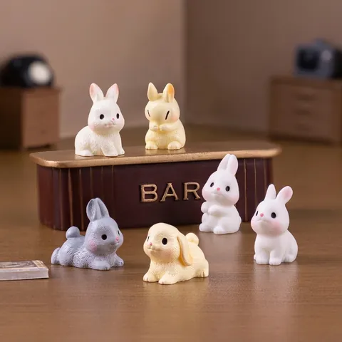 Miniature Resin Rabbit Figurine Micro Landscape Ornament For Dollhouse DIY Decoration Small Bunny Animal Sculpture Desk Decor