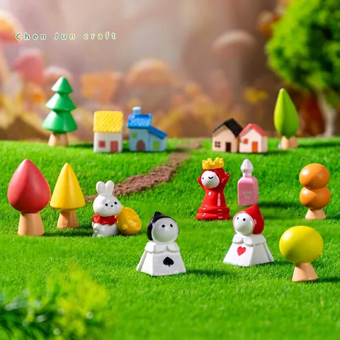 Alice In Wonderland Thema Hars Miniatuurbeeldjes Doe-het-zelf Micro-landschapsdecoraties Cartoon Huis Boom Konijn Sprookjesachtige Tuinornamenten