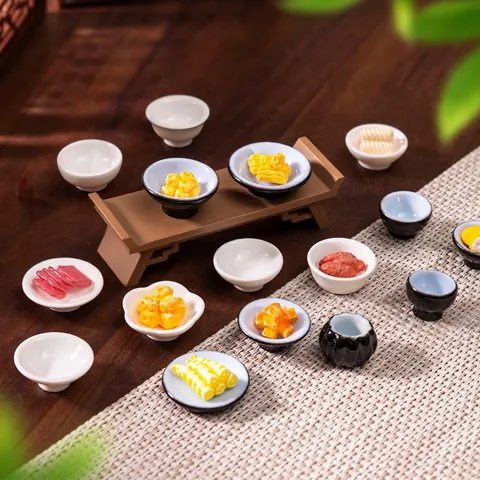 Modelo de Vajilla Retro en Miniatura Adorno Decorativo DIY Resina Tazón Pequeño Juego de Platos Accesorios de Paisaje