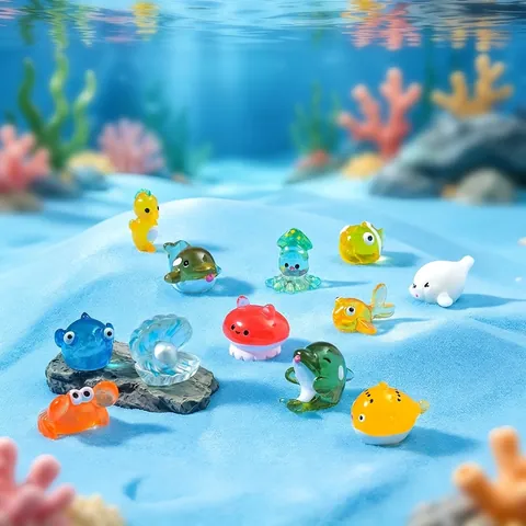 Miniature Marine Animal Resin Ornaments Cute Squid Jellyfish Hermit Crab Whale Figurine For DIY Fairy Garden Aquarium Micro Landscape Decor