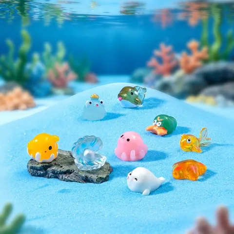 Miniature Marine Animal Resin Ornaments Cute Squid Jellyfish Hermit Crab Whale Figurine For DIY Fairy Garden Aquarium Micro Landscape Decor