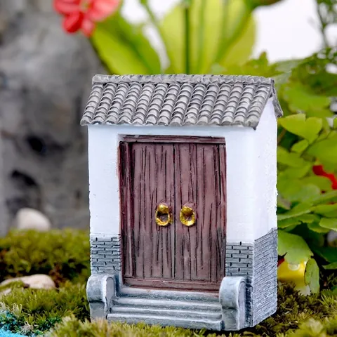 Antica Porta Cinese Miniatura in Resina Moss Micro Paesaggio Decorazione Muro Mattoni Verdi Ornamento Porta Chiusa Giardino Fata