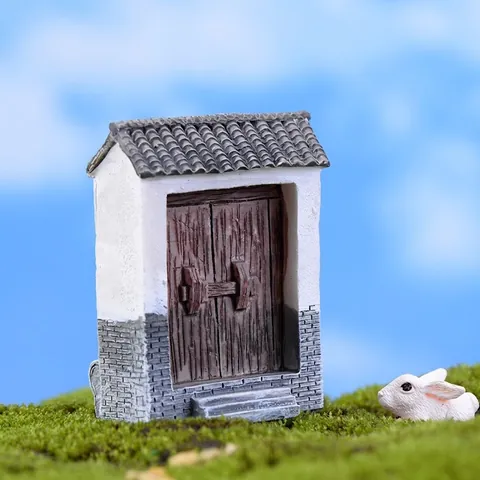 Antica Porta Cinese Miniatura in Resina Moss Micro Paesaggio Decorazione Muro Mattoni Verdi Ornamento Porta Chiusa Giardino Fata