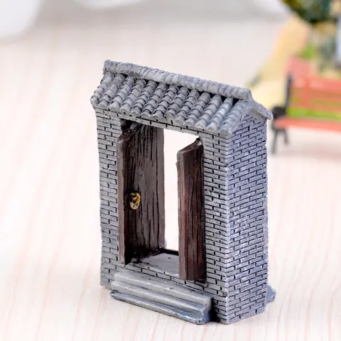 Miniature Antique Chinese Gate Resin Moss Landscape Decoration Traditional Architecture Zen Garden Home Desktop Ornament