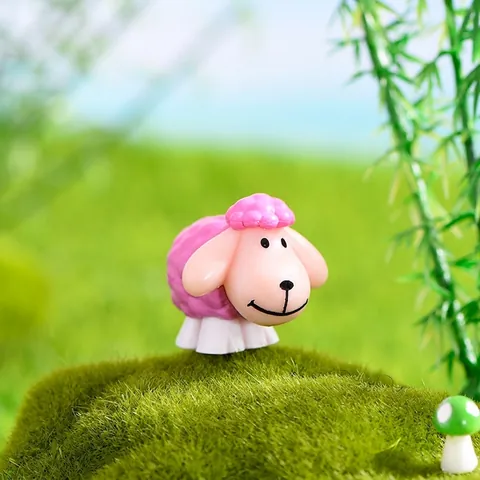 Miniatura di Pecora con Orecchie Lunghe Figurina per Micropaesaggio di Muschio Statua di Animali in PVC Resina Decorazione