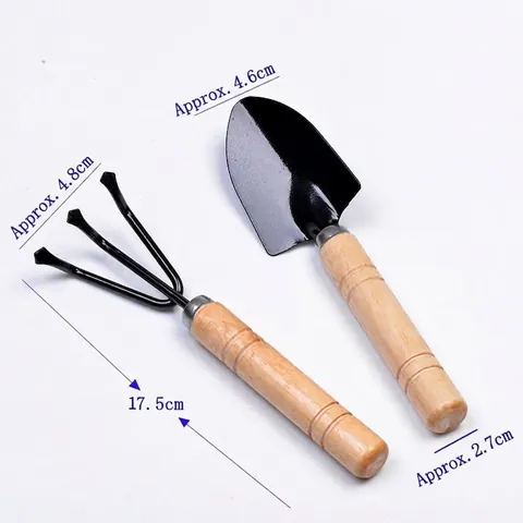 Mini Metal Garden Tools Shovel And Rake With Wooden Handle For Potting Soil Loosening Home Gardening Floral Care
