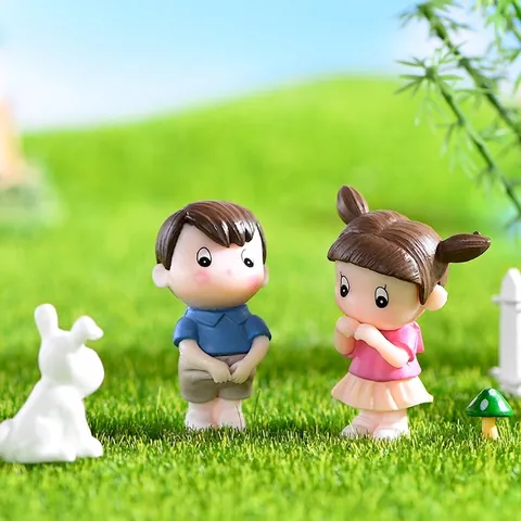 Zakka Style Mini Couple Figurines Pastoral PVC Miniature Landscape Ornaments For DIY Cake Decoration Terrarium Home Desktop Decor