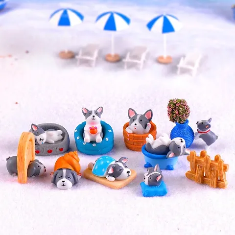 Miniatur Corgi Welpe Harz Figur Süße Hundestatue für DIY Mikrolandschaft Garten Deko Auto Armaturenbrett Schreibtisch Ornament