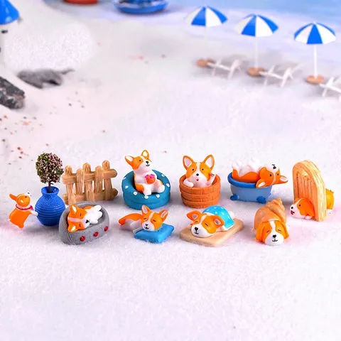 Miniatur Corgi Welpe Harz Figur Süße Hundestatue für DIY Mikrolandschaft Garten Deko Auto Armaturenbrett Schreibtisch Ornament
