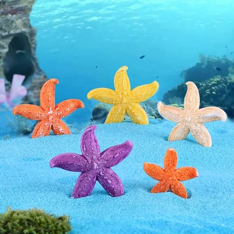 Mini Figurines d'Étoile de Mer en Résine Colorée Micro Paysage Décor d'Aquarium Accessoires Étoile à Cinq Branches