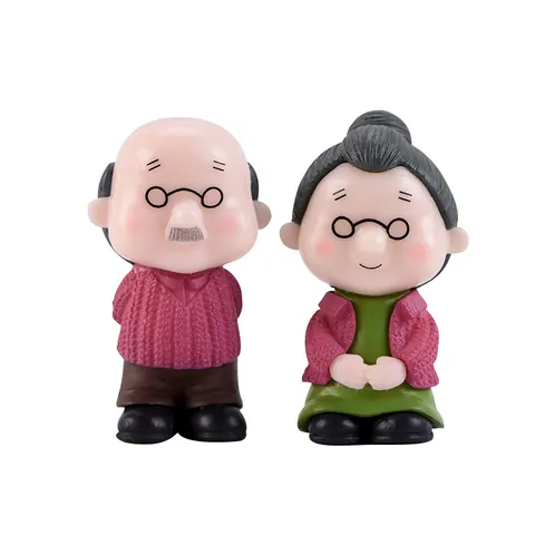 Cartoon Grootouders Miniatuur Figuren PVC Ouder Echtpaar Cake Topper Micro Landschap Tuin Bonsai Decoratief Ornament