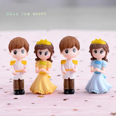 Cartoon Fairy Tale Prince Princess Couple Figurine PVC Ornament Cake Topper Home Decor Wedding Decoration Accessory