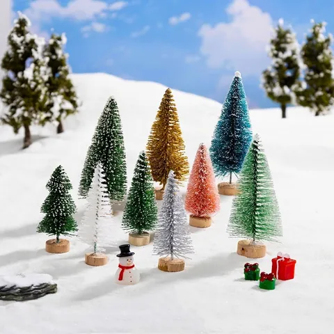 Mini Árbol de Navidad PVC Aguja de Pino Árbol de Nieve Con Base de Madera Para Micro Paisaje DIY Decoración Ornamentos