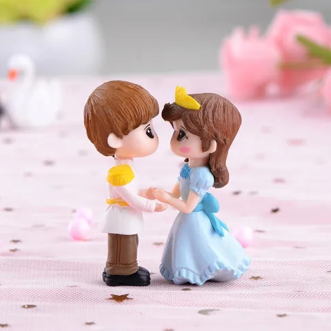 Cartoon Fairy Tale Prince Princess Couple Figurine PVC Ornament Cake Topper Home Decor Wedding Decoration Accessory