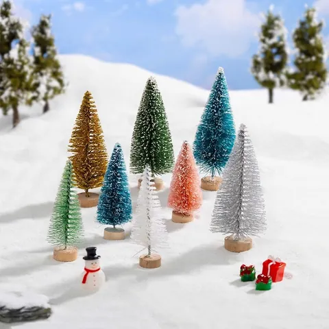 Mini Árbol de Navidad PVC Aguja de Pino Árbol de Nieve Con Base de Madera Para Micro Paisaje DIY Decoración Ornamentos