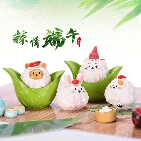 Cute Cartoon Zongzi Dragon Boat Festival Miniature Resin Ornaments For Home Office Desk Micro Landscape Figurines Gift