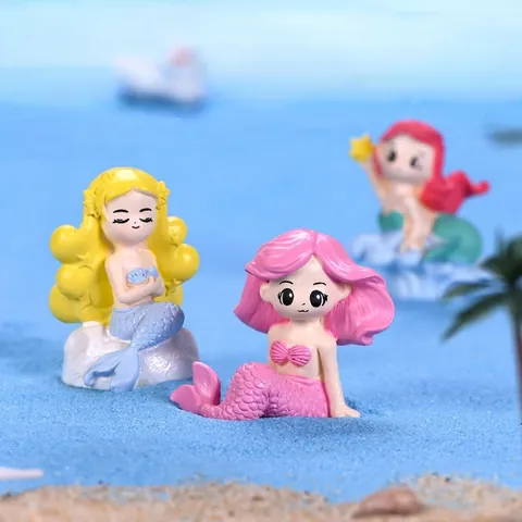 Cartoon Resin Mermaid Miniature Figurine Micro Landscape Gardening Ornament Ocean Style Aquarium Fish Tank DIY Craft Decor For Ecological Bottle Home Desk Decoration