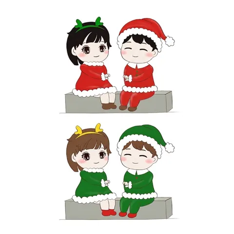 Christmas Sitting Couple Figurines Resin Miniature Ornaments For DIY Snow Globe Car Dashboard Desktop Decor Xmas Gifts