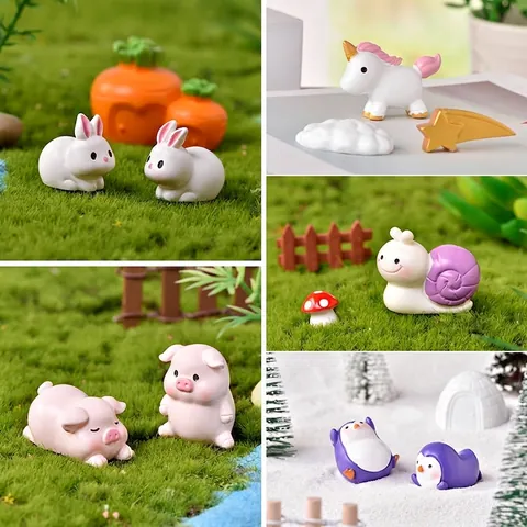 Figurine in Miniatura di Animali in Resina per Micro Paesaggio di Muschio Maiale Coniglio Scoiattolo per Decorazione di Vasi Fai da Te e Ornamento da Scrivania