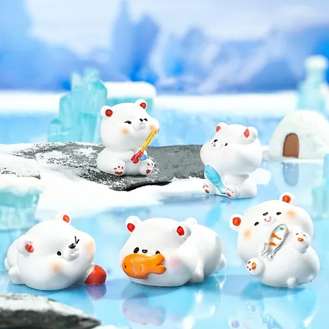Cute Miniature Polar Bear Figurine Resin Small Bear Statue Micro Landscape Decor For Fairy Garden Bonsai DIY Snow Scene Accessories