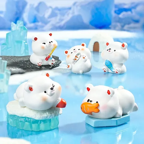 Cute Miniature Polar Bear Figurine Resin Small Bear Statue Micro Landscape Decor For Fairy Garden Bonsai DIY Snow Scene Accessories