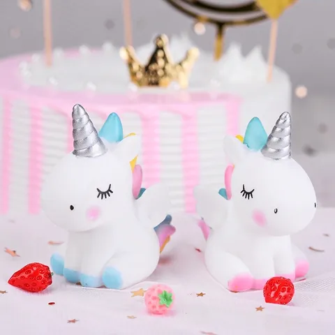 Cute Cartoon Unicorn Cake Topper Vinyl Rainbow Horse Ornament For Birthday Party Cake Decoration Desktop Mini Figurine Gift