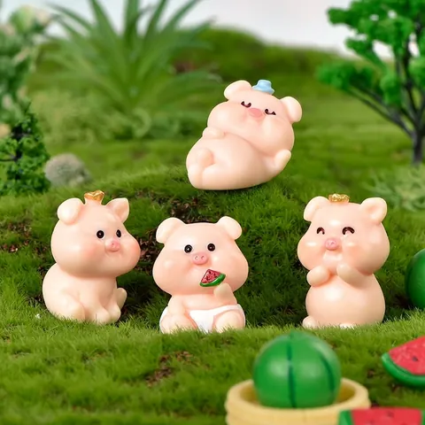 Figurine Miniature de Cochon Cartoon en Résine Micro Paysage Accessoire Boule de Cristal DIY Jolie Décoration de Bureau Ornement