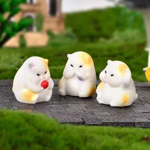 Cute Spherical Fat Cat Resin Figurine Miniature Landscape Garden DIY Ornament Resin Cat Statue For Home Desk Decoration
