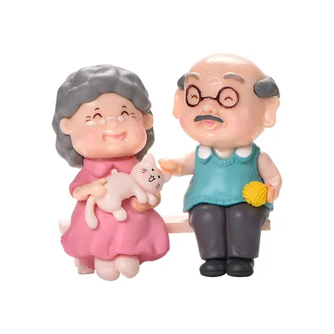 Hand-in-Hand Oud Paar Beeldjes Hars Oma Opa Beelden Voor Taart Decoratie Micro Landschap DIY Bureau Decoratie