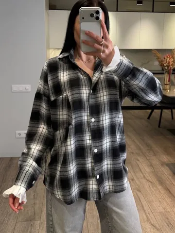 Dames Ruitjes Overhemd Lange Mouw Amerikaanse Vintage Patchwork Ruches Manchet Button Down Blouse Casual Geruit Overhemd Top