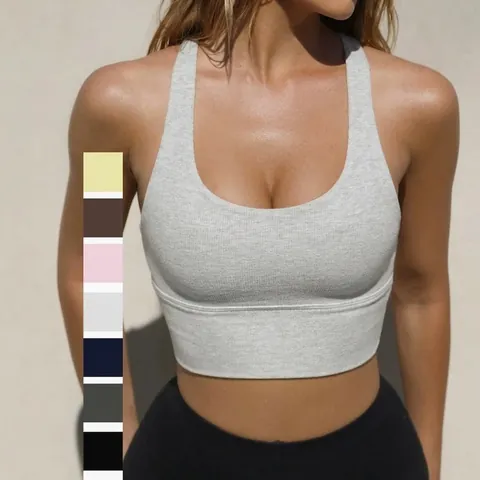Women High Elastic Ribbed Tank Top Sexy Slim Fit U Neck Sport Yoga Cami Top Summer Sleeveless Crop Top Workout Vest