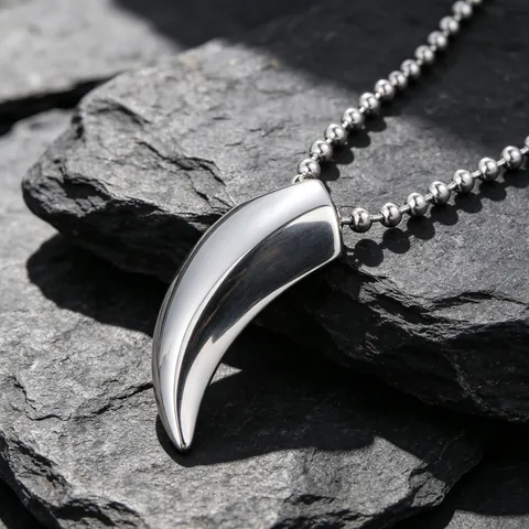 Men's Stainless Steel Wolf Tooth Pendant Necklace Polished Horn Pendant Gothic Punk Style Jewelry Accessory For Men Women