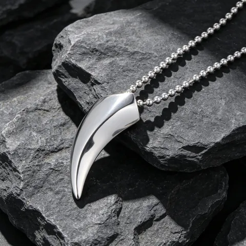 Men's Stainless Steel Wolf Tooth Pendant Necklace Polished Horn Pendant Gothic Punk Style Jewelry Accessory For Men Women