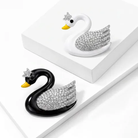 Elegant Crown Swan Brooch For Women Alloy Enamel Rhinestone Animal Shape Lapel Pin Fashion Jewelry Apparel Accessory Gift