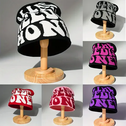 All We Need Is Money Letter Knitted Beanie Hat For Men Women Warm Winter Acrylic Streetwear Hip Hop Jacquard Skull Cap