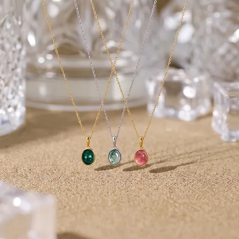 Collana Pendente in Argento Sterling 925 con Malaquita Vintage per Donna Stile Giapponese Placcato Oro Gioielli in Pietra Ovale Geometrica