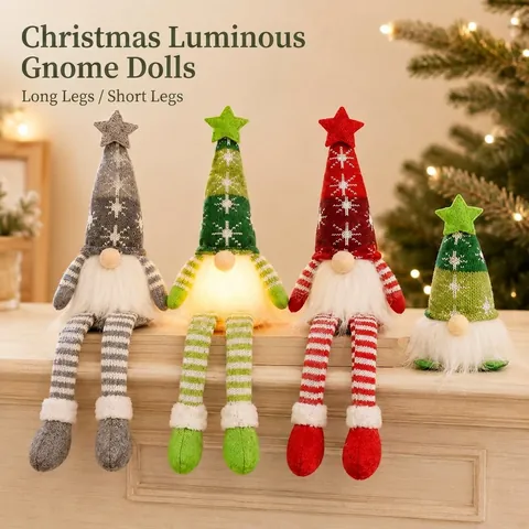 Weihnachtswichtel Plüsch Ornamente Mit Leuchtender Schneeflocke Strickmütze Und Sternspitze Leuchtpuppen Für Feiertags Tischdekoration
