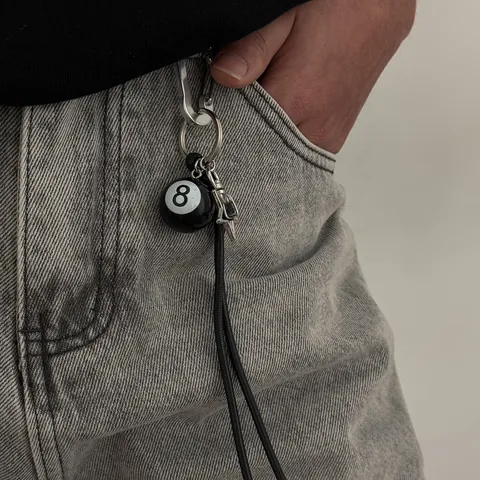Retro Punk Black 8 Billiard Ball Star Buckle Pants Chain Streetwear Alloy Keychain Waist Hanging Jewelry Accessory