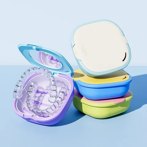 Caja Portátil Magnética para Ortodoncia Con Espejo y Cesta de Drenaje para Invisalign Dentaduras Caja de Almacenamiento Estuche de Viaje Cuidado Oral