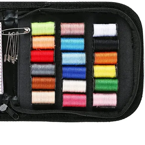 Kit de Couture Portable 72 Pièces Pour Voyage et Maison Fils Aiguilles Ciseaux en Acier Inoxydable Mètre Ruban Dé à Coudre Boutons Épingles Enfileur Accessoires Complets Étui Noir à Fermeture Éclair Outils de Couture