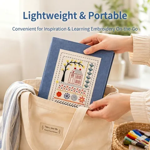 DIY Hand Embroidery Stitch Practice Book Set Fabric Binder Manual Needlework Tutorial Kit For Beginners With Embroidery Hoop Threads