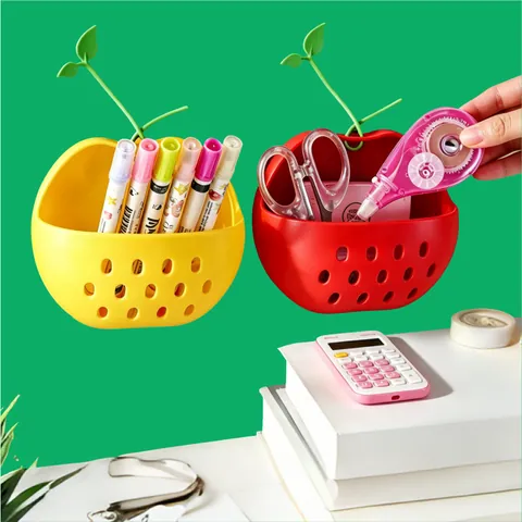 Apple Shape Wall Mounted Storage Box Plastic Fruit Decorative Organizer Adhesive Magnetic For Kitchen Bathroom Office