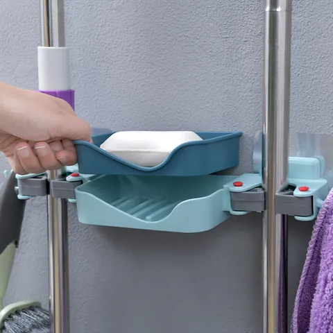 Supporto per Mop a Parete Rastrelliera per Scopa senza Foro Clip di Stoccaggio per Bagno e Cucina in Plastica ABS