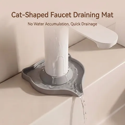Silicone Faucet Drip Catcher Mat Cute Cat Shape Splash Guard Sink Water Catcher Mat For Kitchen Bathroom Sink Tray Organizer