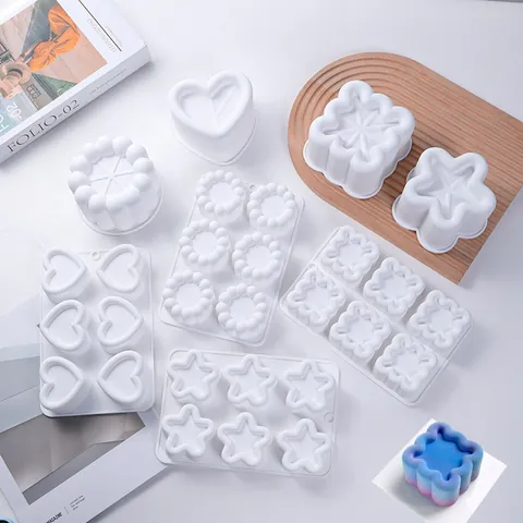 Silicone Mousse Mold Heart Star Square Round DIY Cake Baking Mold Pudding Handmade Soap Candle Making Mold Tool White Black
