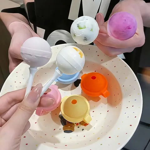 Mini Lollipop Silicone Ice Pop Molds For Kids Easy Release Round Sphere Ice Cream Maker Homemade Popsicle Tray With Stick