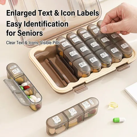 Weekly 7 Day Pill Organizer Box Portable 21 Compartments Travel Pill Case For Medication Vitamin Supplements Moisture Proof PP Storage Box