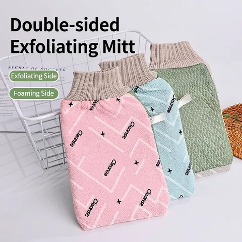 Doppelseitiger Peeling-Handschuh Verdickter Badhandschuh Polyester Tiefenreinigung Scrubber Mit Elastischer Manschette Für Den Körper