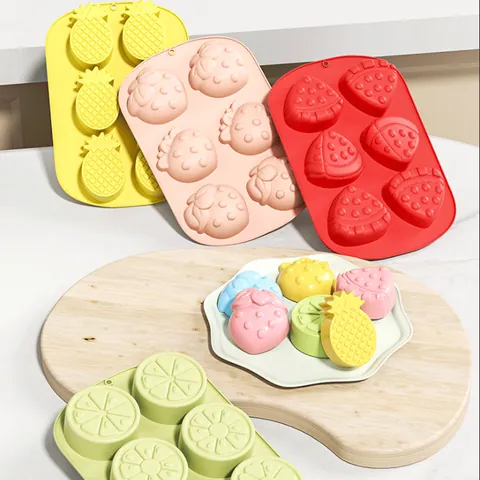 Fruit Shape Silicone Ice Cube Mold Pineapple Strawberry Watermelon Lemon Design 6 Cavity Easy Release Baking Tray Kitchen Tool