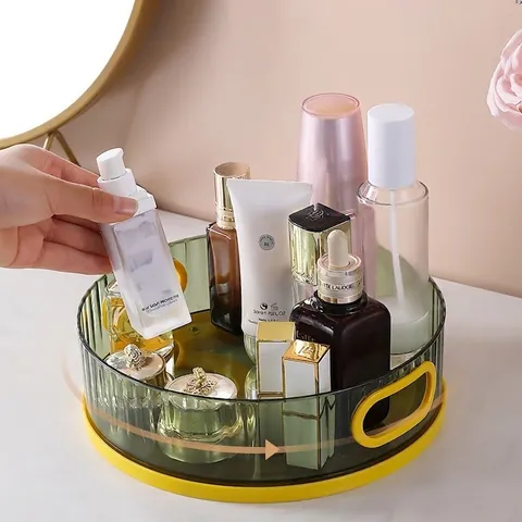 360 Rotating Makeup Organizer Tray Plastic Large Capacity Vanity Storage Rack With Dual Handles For Kitchen Spices Cosmetics Perfume Skincare Home Desktop Storage